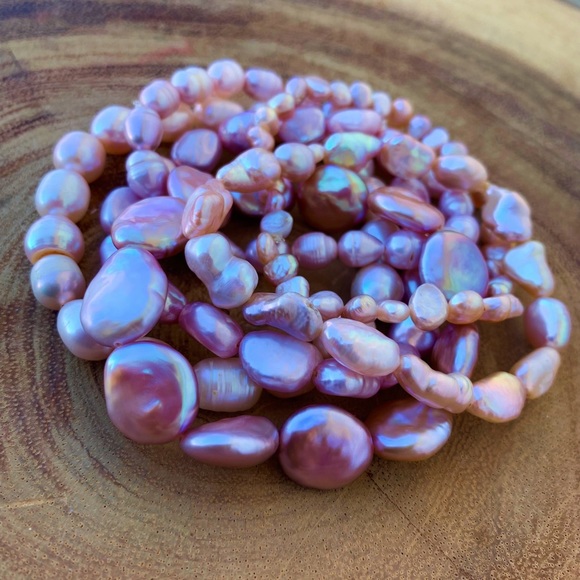 Natural Pink & Purple High Luster Cultured Freshwater Pearl Beads Bracelet Stack - Picture 1 of 11